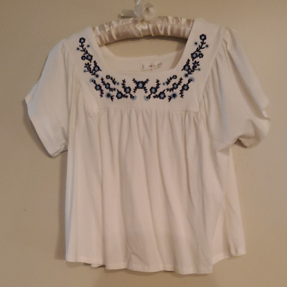 Mango Kids White Top with Navy Embroidery